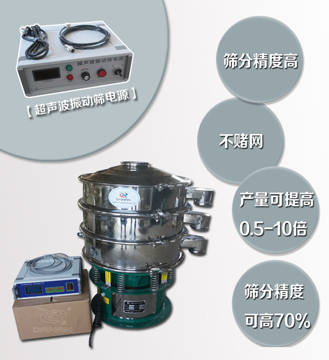 超聲波振動篩特點(diǎn)：篩分精度高，不堵網(wǎng)，產(chǎn)量可提高0.5-10倍篩分精度可提高70%