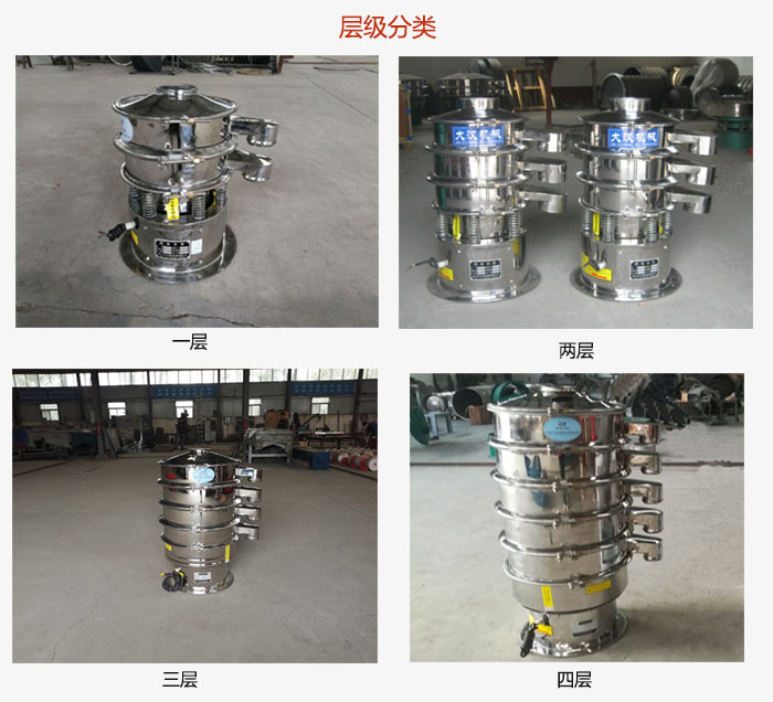 小型不銹鋼振動篩層級展示：一層，兩層，三層，四層等。
