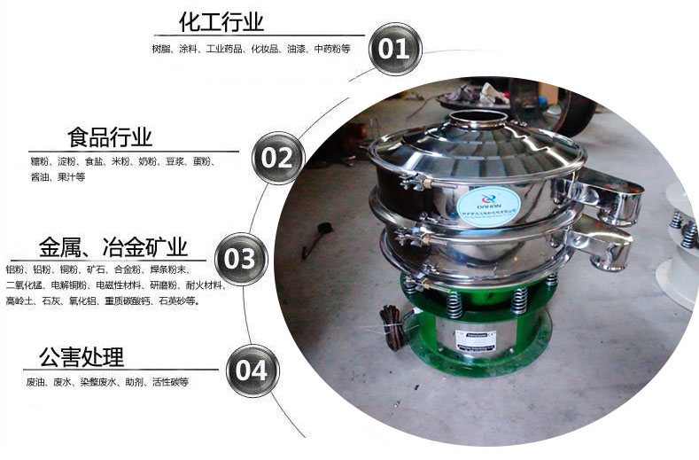 面粉振動篩粉機適用于化工，食品，金屬、冶金，公害處理等行業(yè)