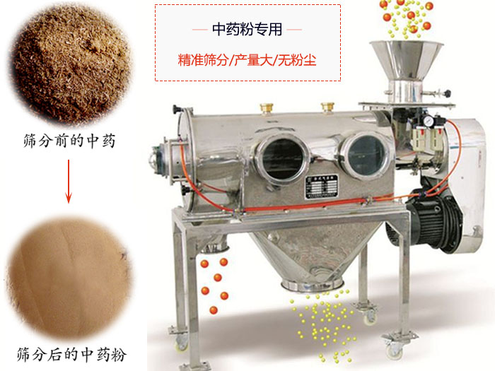 WQS50-130臥式氣流篩：中藥粉專用篩：精度篩分/產(chǎn)量大/無(wú)粉塵符合標(biāo)準(zhǔn)。