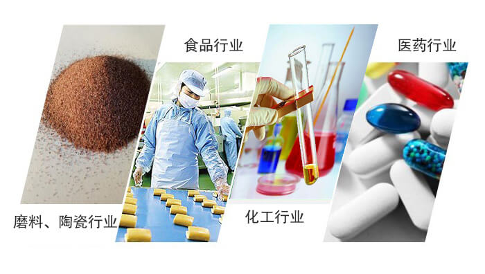 圓形旋振篩適用行業(yè)：磨料，陶瓷行業(yè)，食品行業(yè)，化工行業(yè)，醫(yī)藥行業(yè)。