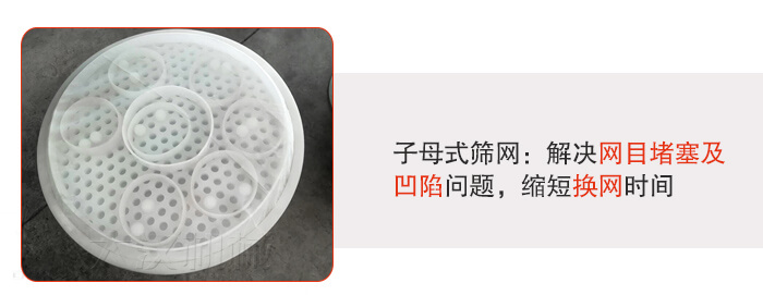塑料防腐蝕振動(dòng)篩采用子母扣式網(wǎng)架可安裝彈跳球進(jìn)行清網(wǎng)，解決篩網(wǎng)堵塞問題。